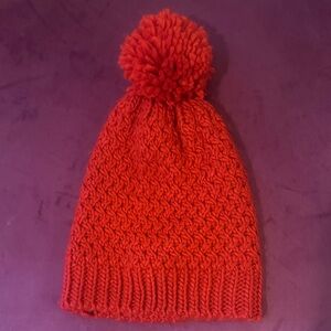 Cozy Red Knit Pom-Pom Beanie Outerwear Hat Women’s Cold Weather Gear Red Beanie